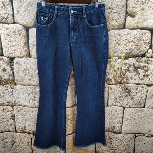 Angels Dark Blue Flare Distressed Hem Jeans Junior's Size 9